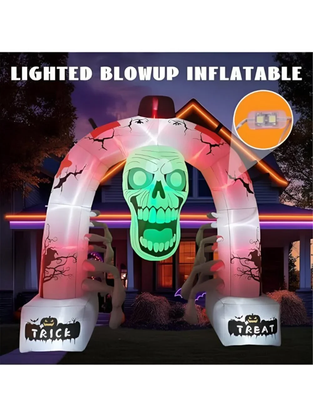 12FT Halloween Inflatable Arched Door Giant Scary Skeleton with Built